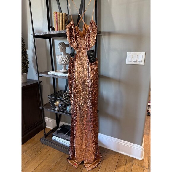 retrofete Miko Cut Out Sequin Maxi Dress Bronze & Gold Womens Size Small - Picture 5 of 11